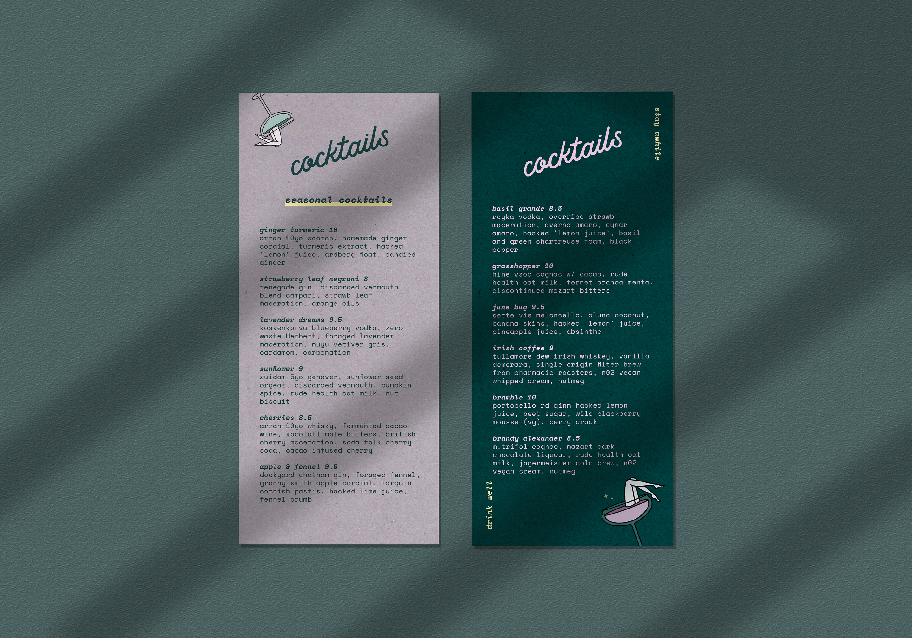 Two Mimis cocktail menus side by side